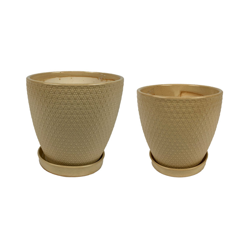 Latif Ceramic Pot Planter, Crackle Beige