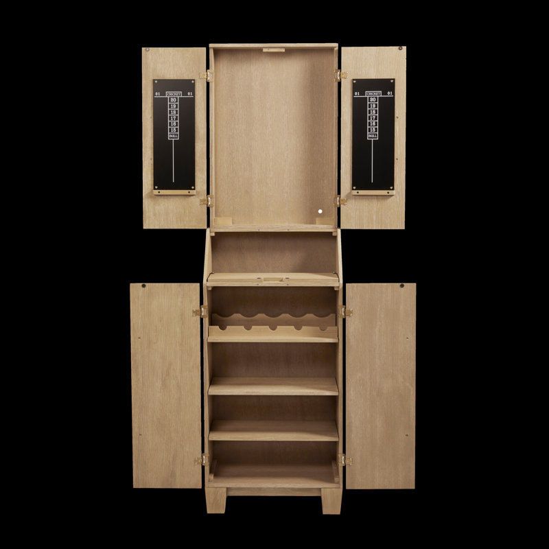 Armoire de jeu de fléchettes American Heritage Port Royal - chêne blanc massif avec beaucoup de rangement pour les soies et les jeux de fléchettes électroniques