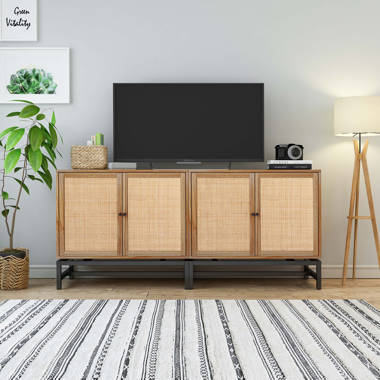 Linets Natural Rattan TV Console TV Stand for 65+ inch TV, 25 Tall Highboy Entertainment Center Bay Isle Home Color: Oak