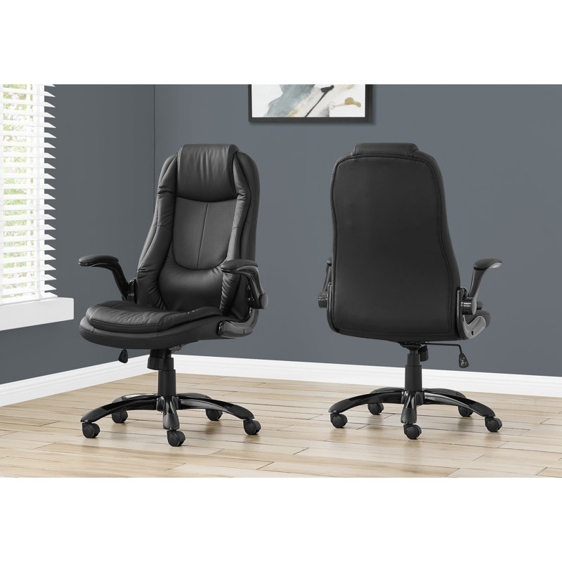 Chaise de bureau contemporaine, réglable en hauteur, pivotante, aspect cuir noir, idéale pour les espaces de travail avec un bureau d'ordinateur, design moderne