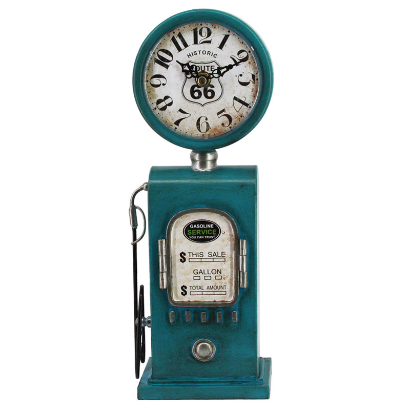 Route 66 Blue Vintage Gas Pump Table Clock