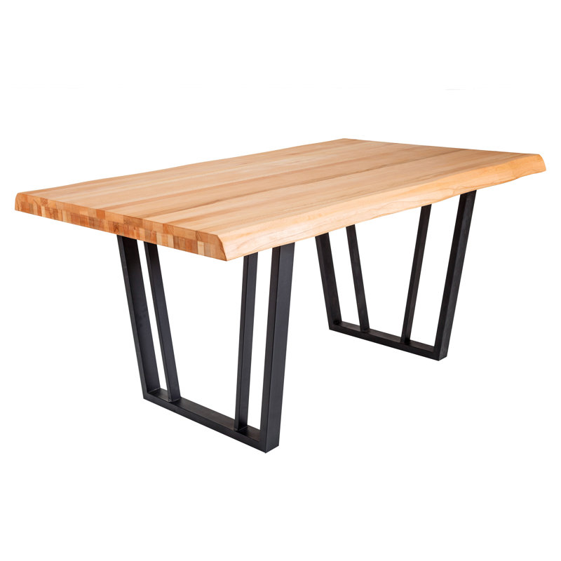 Bucyrus Solid Wood Top Metal Base Dining Table, Beech, 75cm H x 160cm L x 100cm W