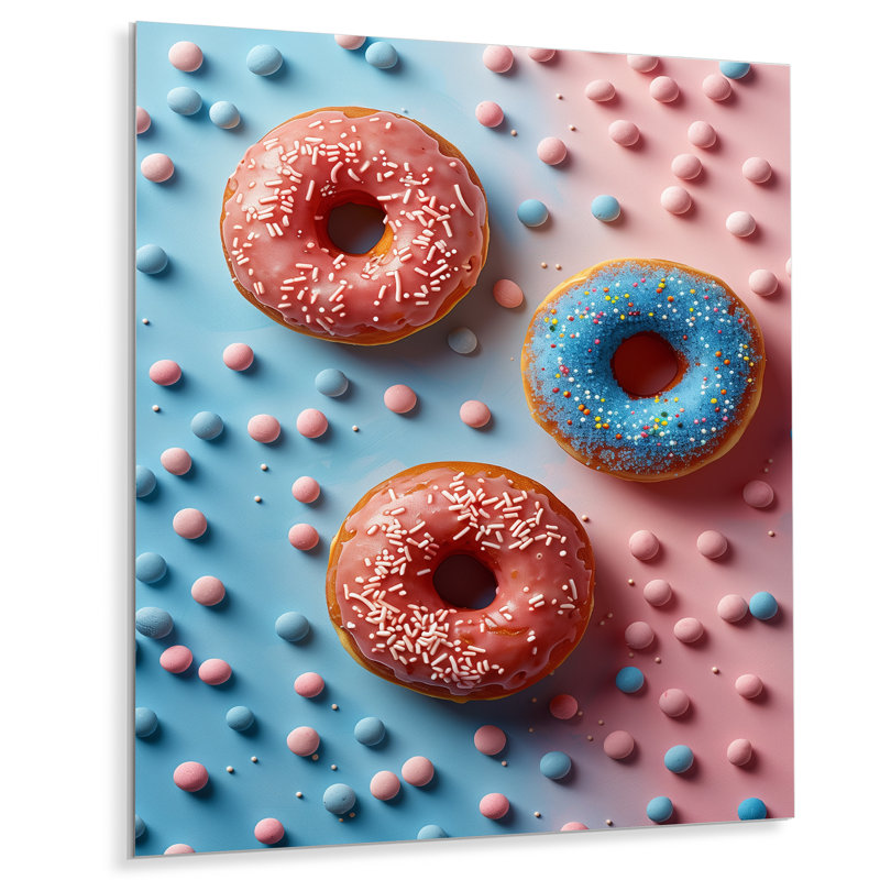 Délicieuse rose et bleue Sparkle Donuts III, Métal métal, H 32 po x l 24 po x P 1 po