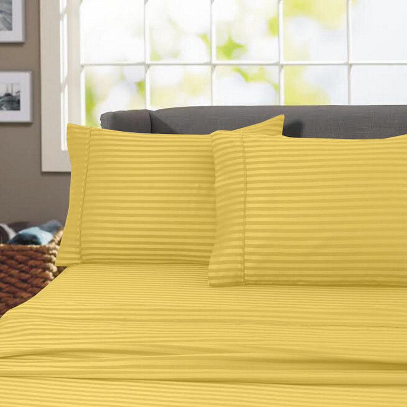 Hotel London Egyptian Cotton Striped Sheet Set, Gold, Queen Sheet Set with 2 Pillowcases