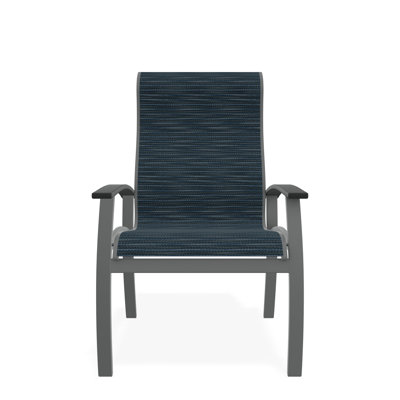 Belle Isle Sling Aluminum Frame Dining Height Supreme Arm Chair with Marine Grade Polymer Arm Accent