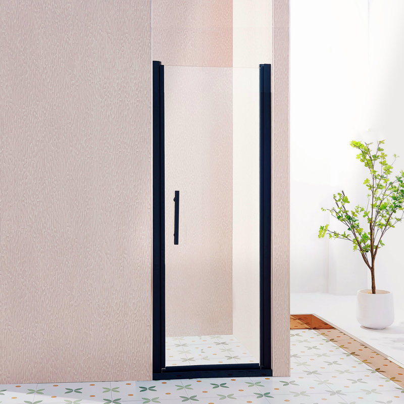 32-33.5 Inches Wide X 75 Inches High Pivot Single-Swing Shower Door, 1/4-Inch Thick Tempered Clear Glass, Matte Black Aluminum Alloy.
