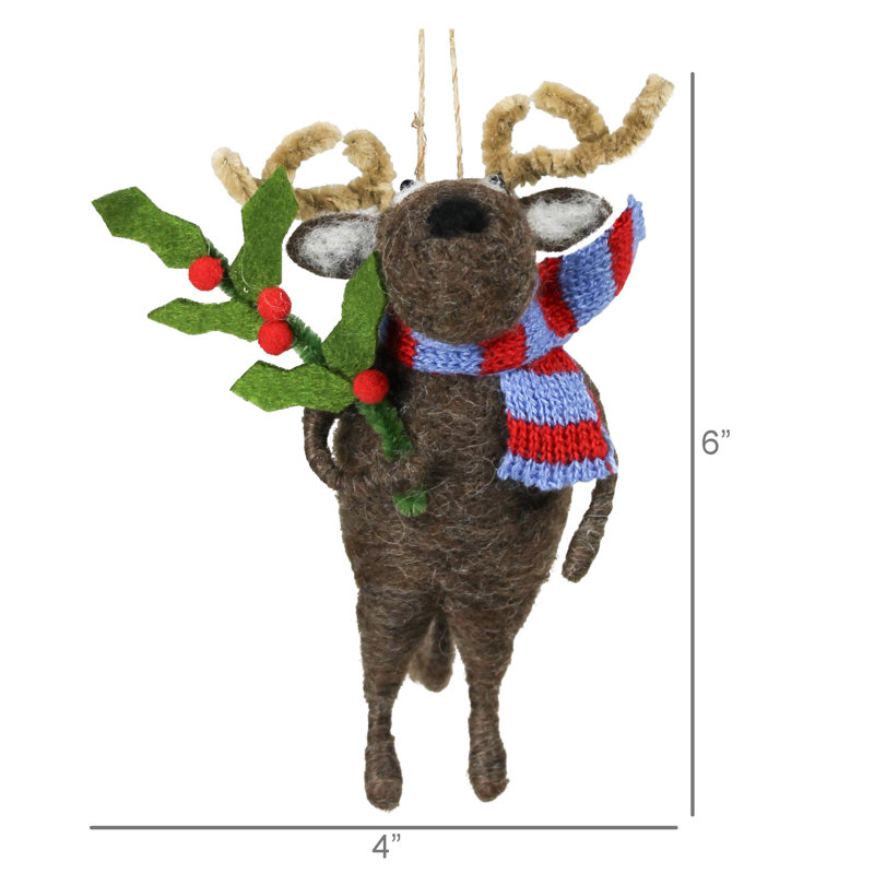 Reindeer With Holly Ornament, Felt