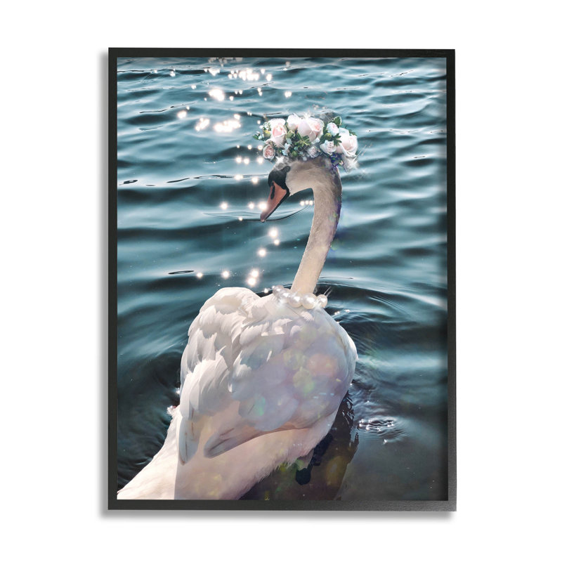 «Flower Crown Swan Lake», estampe numérique par Ziwei Li, Giclée encadrée noir minuit, H 14 po x l 11 po x P 1,5 po