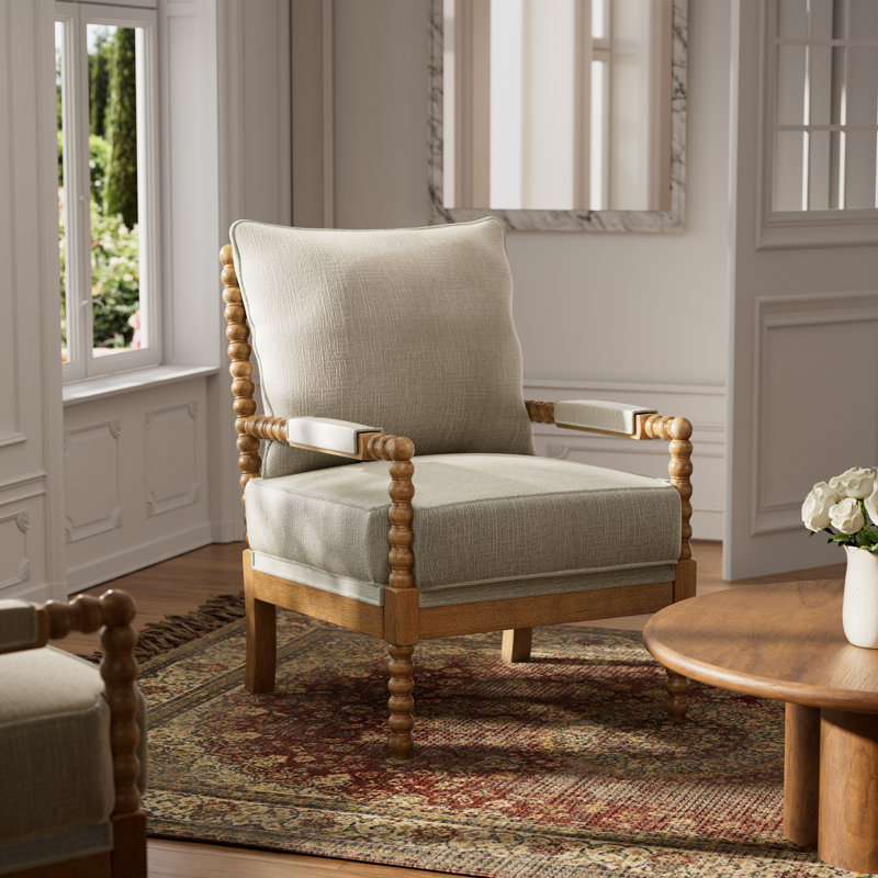 Fauteuil d'appoint en bois massif Millissa Farmhouse, Brun / Beige 