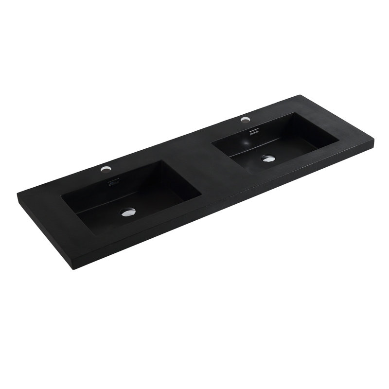 Dowell 60.9'' Rectangular Drop-In Double Bathroom Vanity Top with Overflow, Black, Black