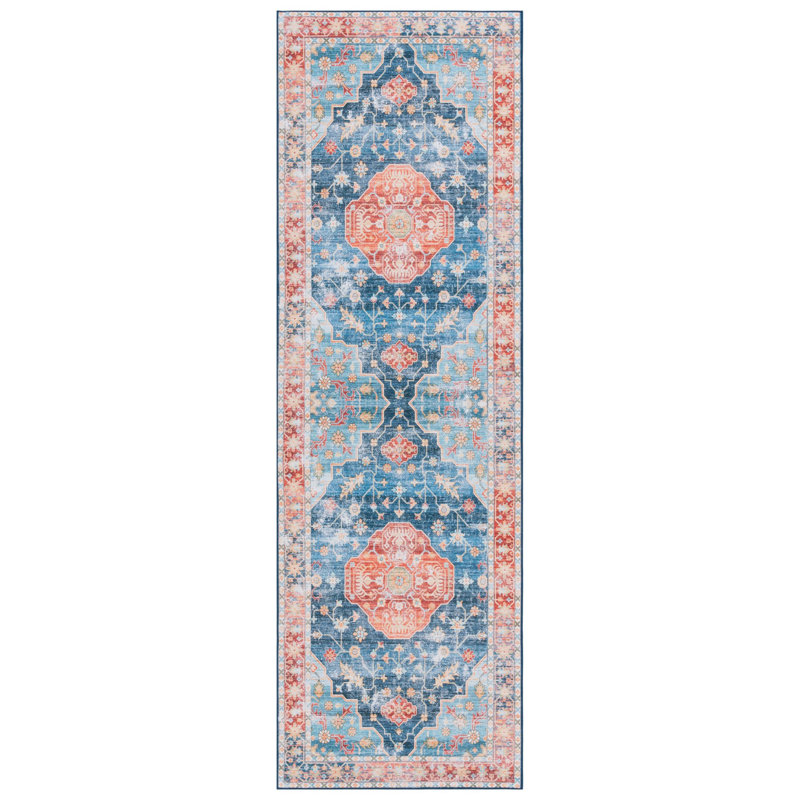 Tapis rouille / bleu Danna Performance, Tapis de couloir 2 pi 6 po x 8 pi