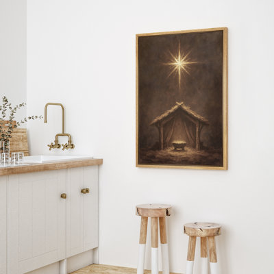 Soft Neutral Nativity Star Stable Christmas Scene Framed Canvas Master Bedroom Wall Art Work Print