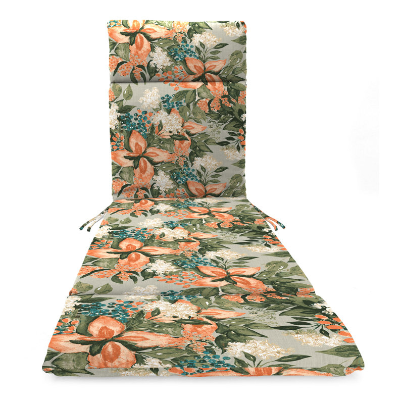 72" x 21" Keekee Bamboo Grey Floral Outdoor Chaise Lounge Cushion with Ties and Loop
