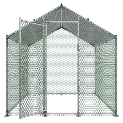 Large Metal Chicken Coop 6.6x6.6x6.6 ft Walk-in Poultry Enclosure with Spire Roof, Weatherproof Cover, and Secure Lock, Outdoor Cage for Chickens, Ducks, Rabbits in Backyard or Farm