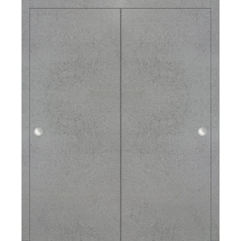 Portes coulissantes de placard Planum 0010, rails de montage supérieurs robustes en béton, moulures, garnitures, quincaillerie, ensemble de portes de placard de chambre en bois massif - 56 po x 80 po (2 x 28 x 80)
