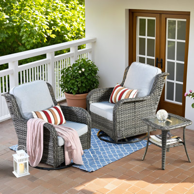 Tommy Swivel Wicker Rattan Outdoor Rocking Chairs Set with Cushions by Lark Manor