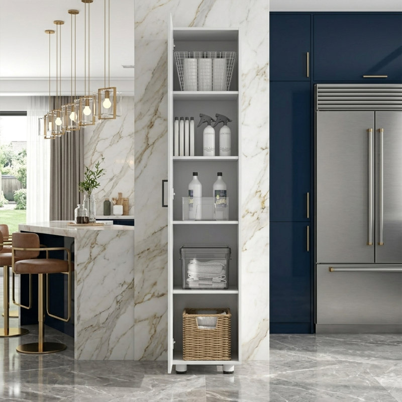 75" Extra Tall Slim Storage Pantry Cabinet With Adjustable Shelves and Metal Handle