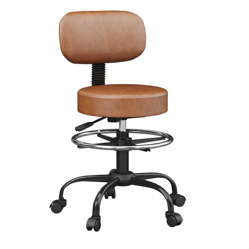 Chaise de dessinateur réglable avec tabouret pivotant à dossier, Brown, 1