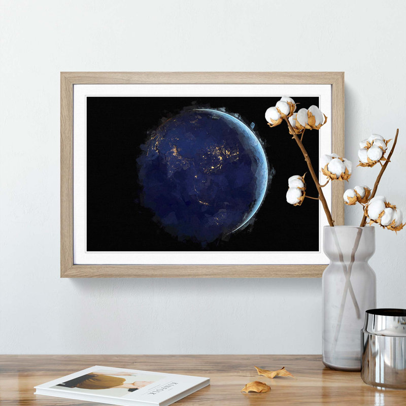 Earth View of Asia and Australia - Picture Frame Graphic Art Print, 27cm H x 36cm W x 2cm D, Oak Framed