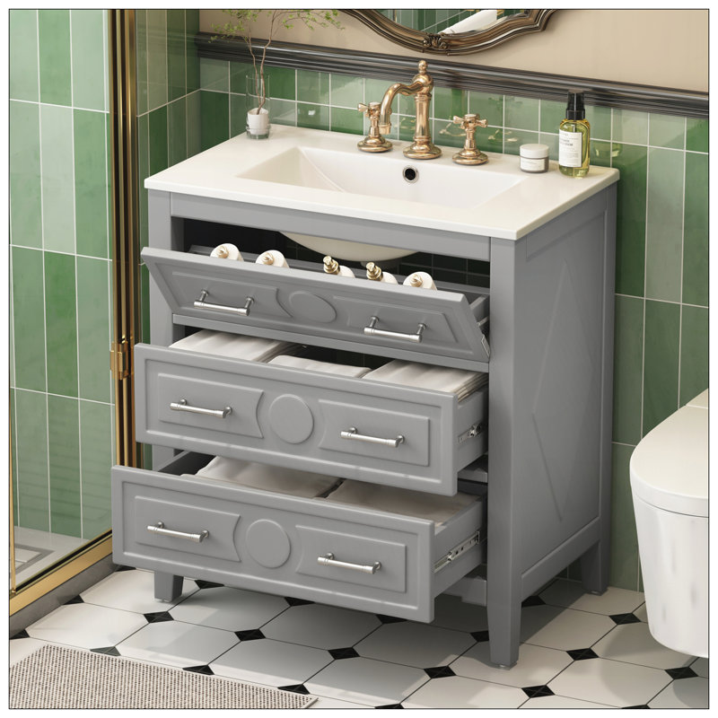 Meuble-lavabo 30 po avec lavabo en céramique, Gris