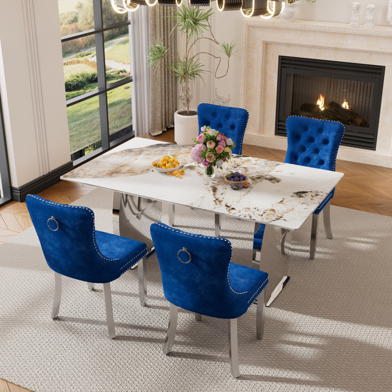 Kenadee Pedestal Dining Set, 5, Blue