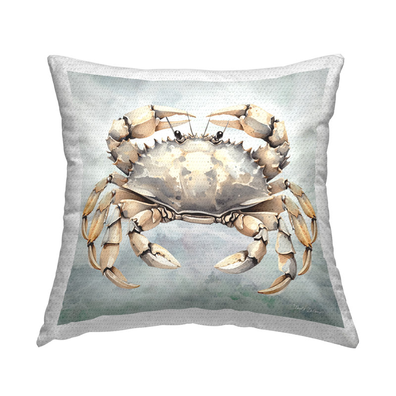 Coussin d'extérieur imprimé crabe détaillé gris par Nicole Decamp