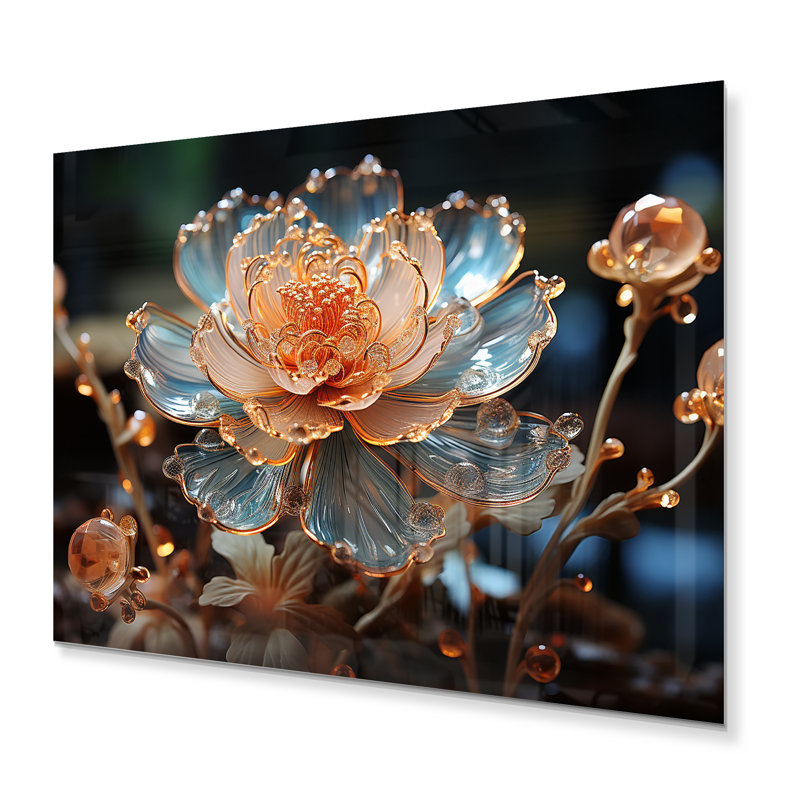 Peach Flower Crystal I - Assorted Bouquets Metal Wall Decor, 12" H x 20" W x 1" D