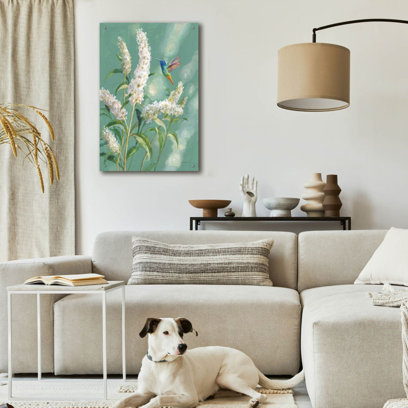  «Hummingbird Spring 2» par Danhui Nai, art mural en verre acrylique, 24 po x 36 po, H 36 po x l 24 po