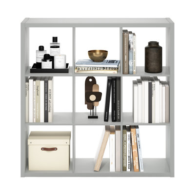Furinno Cubicle Open Back Decorative Cube Storage Organizer, 9-Cube, Light Grey