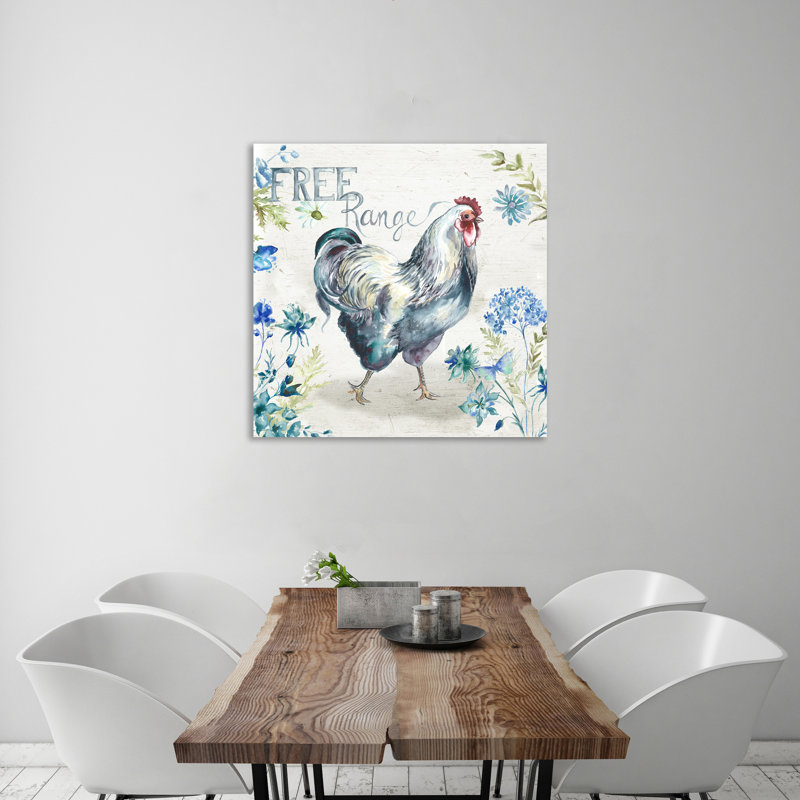 «Farmhouse Rooster With Wildflowers: Free Range», toile tendue par August Grove®, H 48 po x l 48 po x P 1,5 po