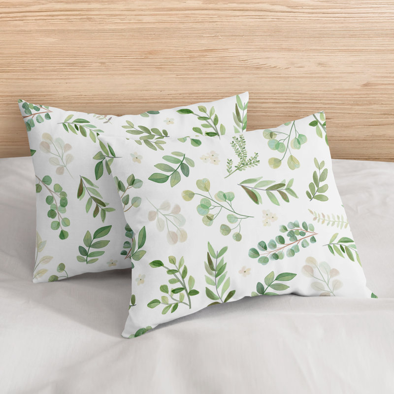 Botanical Green and White Cotton Queen Duvet Cover Set