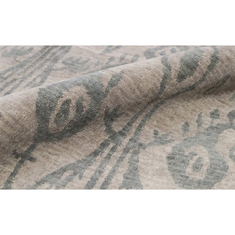 Hand-Knotted High-Quality Green and Beige Area Rug