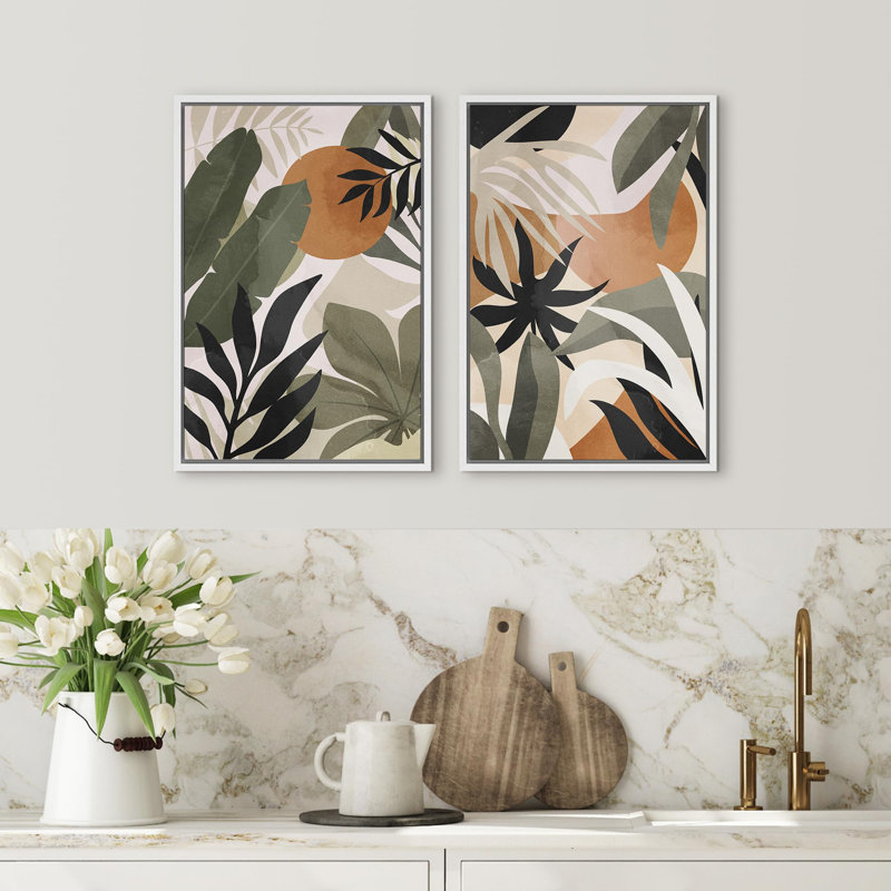 Bohemian-style Plants " Tropical Leaf " 2 - Pieces, 24" H x 16" W, White