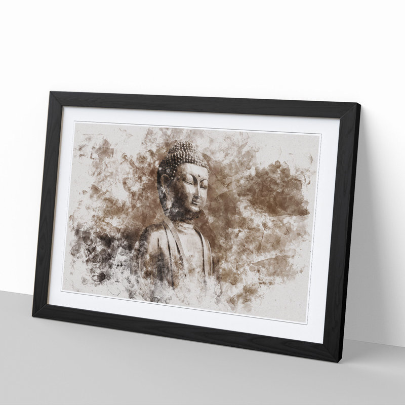Buddha Statue Vol.3 Watercolour - Picture Frame Graphic Art, 36cm H x 48cm W x 2cm D, Black