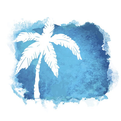 Watercolor Paint Stain And Coconut Palm Tree by Nataleana - Wrapped Canvas Painting