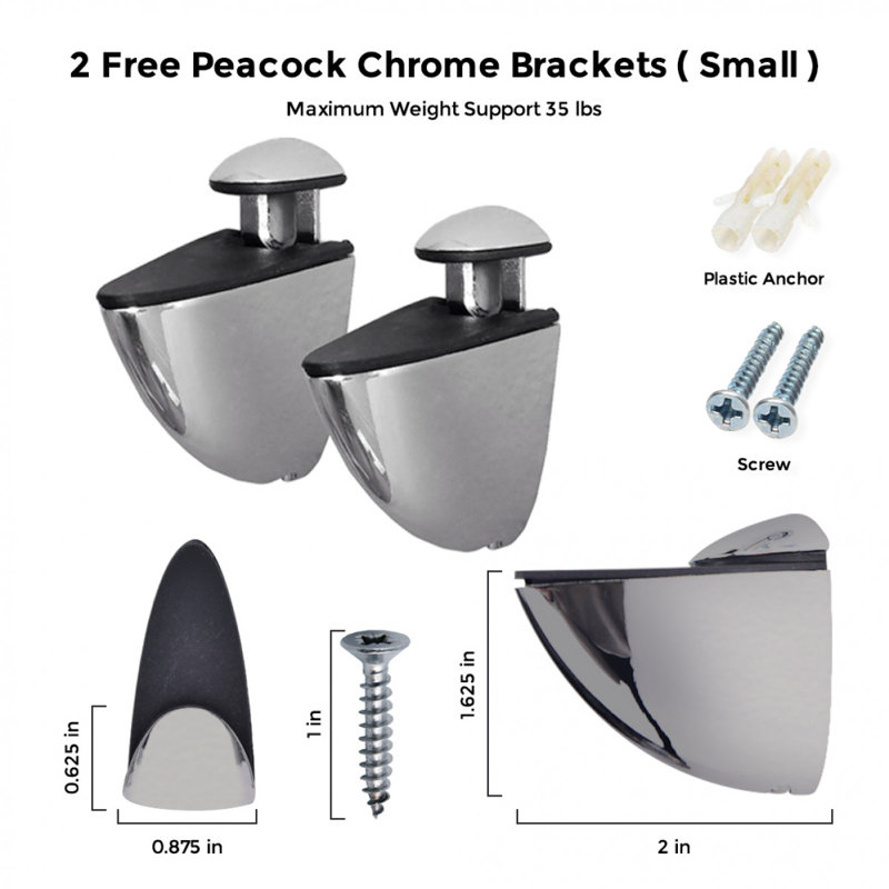 12" Clear Tempered Glass Floating Corner Shelf with Chrome Brackets