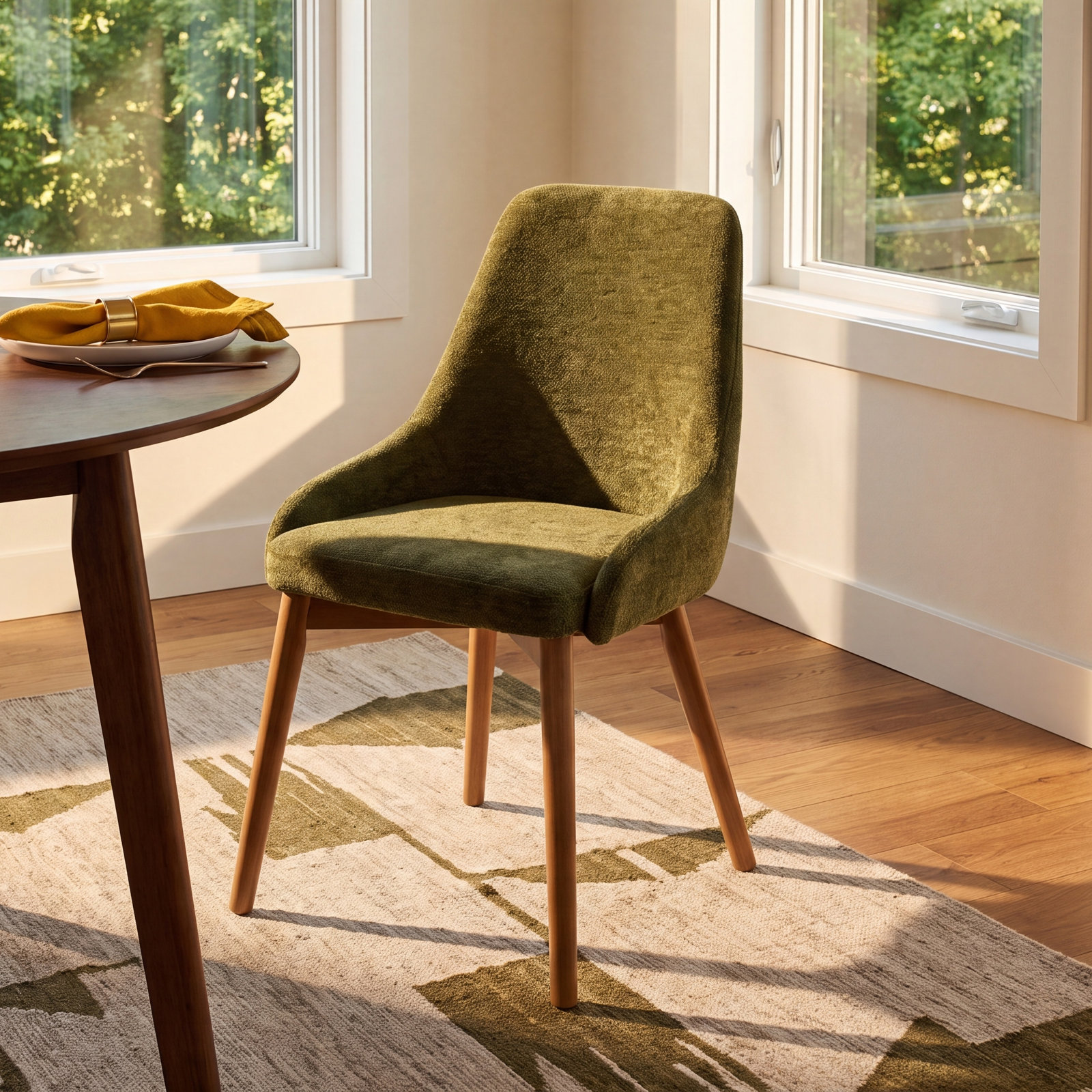 Cervos Dining Armchair,  Green Chenille