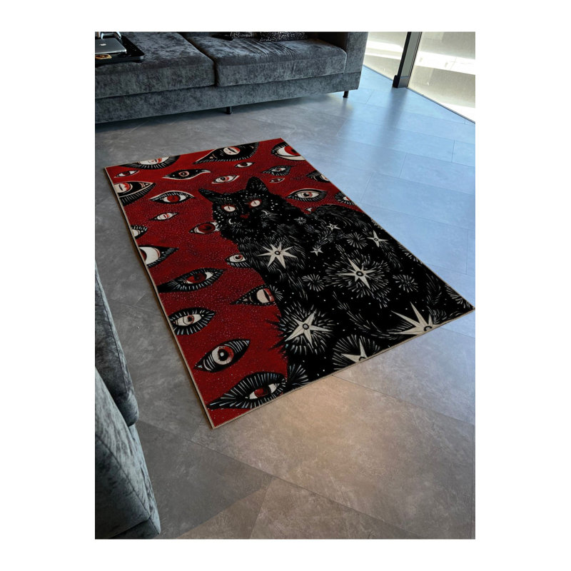 Tapis décoratif lavable à la machine noir et noir, Rectangle 3 pi 3 po x 4 pi 11 po