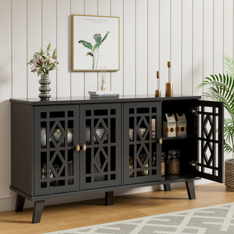 52''W Four Hollow Door Sideboard, Black