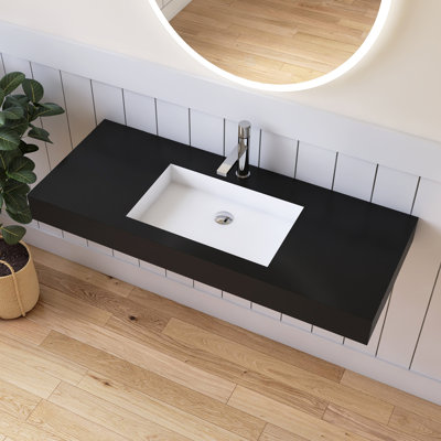 Vasque rectangulaire murale Chloé 47 po en résine de pierre, lavabo moderne avec trou pour robinetterie