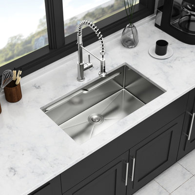 33" Single Bowl 16 Gauge T304 Stainless Steel Undermount Kitchen Sink With Z - Shaped Ledge For Expanded Work Area, X Water Drainage Maintenance Sink, Coating And Pad Comes Drain Assembly Drying Rack