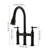 Pull-Down Kitchen Faucet Black, 3 Holes 2 Handles, Stainless Steel, Ceramic Filler, Classic & Modern Look Bridge , Black Finish, Hole Handle,-94994087