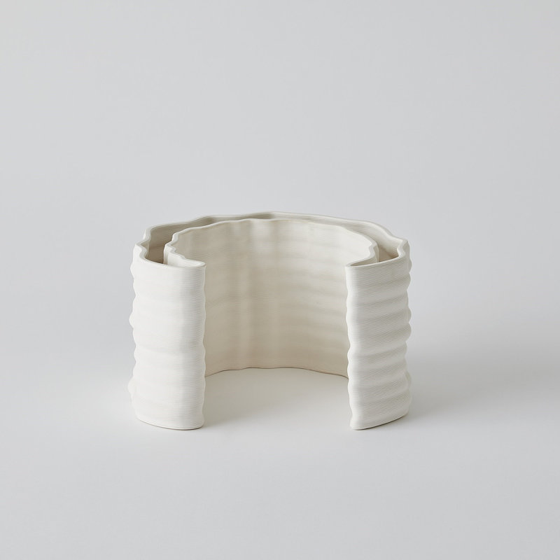 Crescent Printed Vase-Matte White-Lg, 5.75" H x 8.75" W x 8.25" D