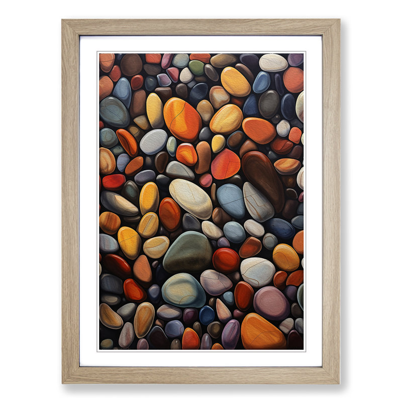 Pebbles Hard Edge Painting - Single Picture Frame Print on Wood, Oak Framed, 64cm H x 46cm W x 2cm D