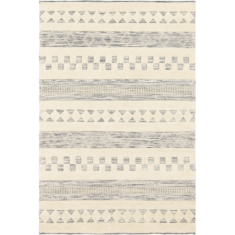 Tapis gris/bleu ciel/rose en laine fait main à tissage plat geometric Aparna, Rectangle 2 pi x 3 pi