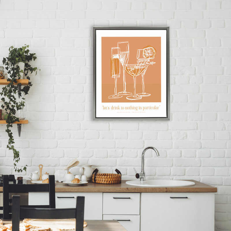 Cadre flottant Orange Drink Toast, par Lettré et doublé, H 21 po x l 17 po, Cadre flottant gris lustré
