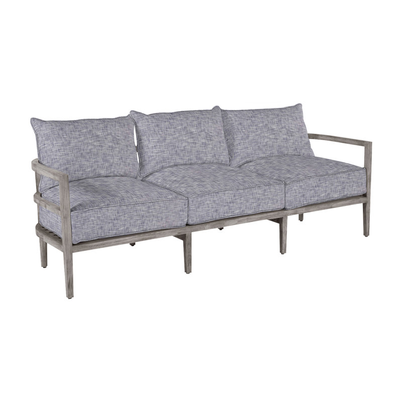 Santa Barbara 87" Wide Outdoor Teak Patio Sofa with Cushions, Welt, Canvas Sand, Natural Teak
