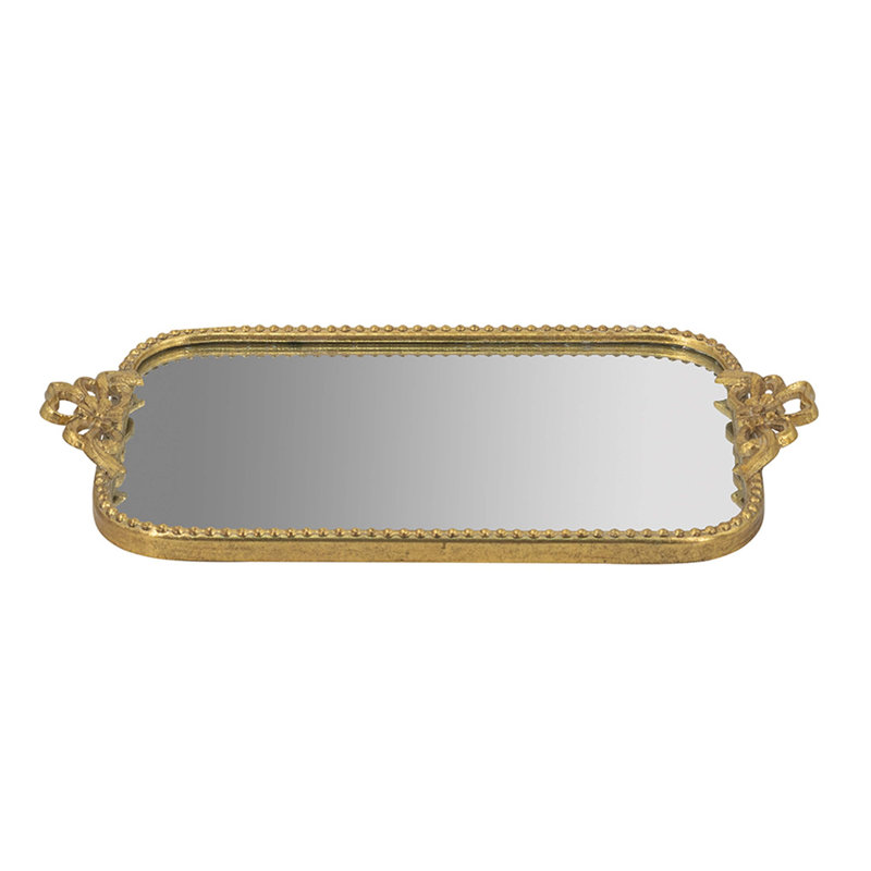 Plateau en fer doré 21,3 x 1,7 x 11,8 po avec surface en miroir