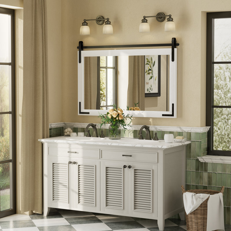 Miroir mural Amara Rustic Farmhouse, 45 po x 30 po; Horizontale, Blanc
