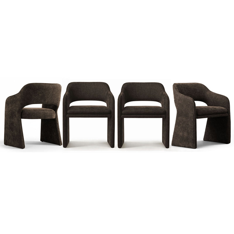 19" Seat Height Upholstered Fabric Dining Armchair, Brown